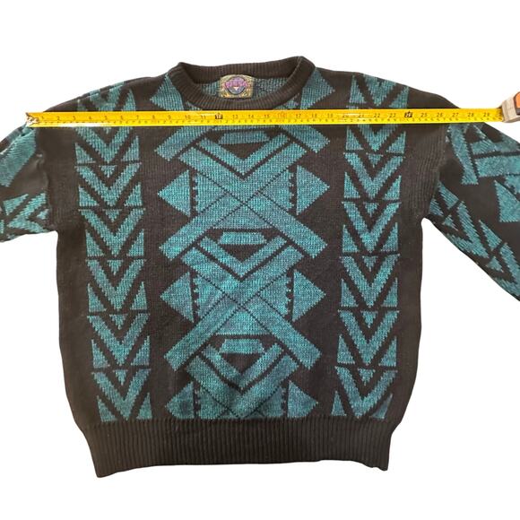 VTG Cosby Sweater Mens XL Blue Abstract Geometric Knit Pullover Crewneck 90s Y2K - Picture 12 of 14